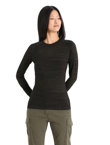 Dámské Base Layers Icebreaker Merino 200 Oasis Long Sleeve Crewe Ski Tracks Černé | CZ 1123AHKP